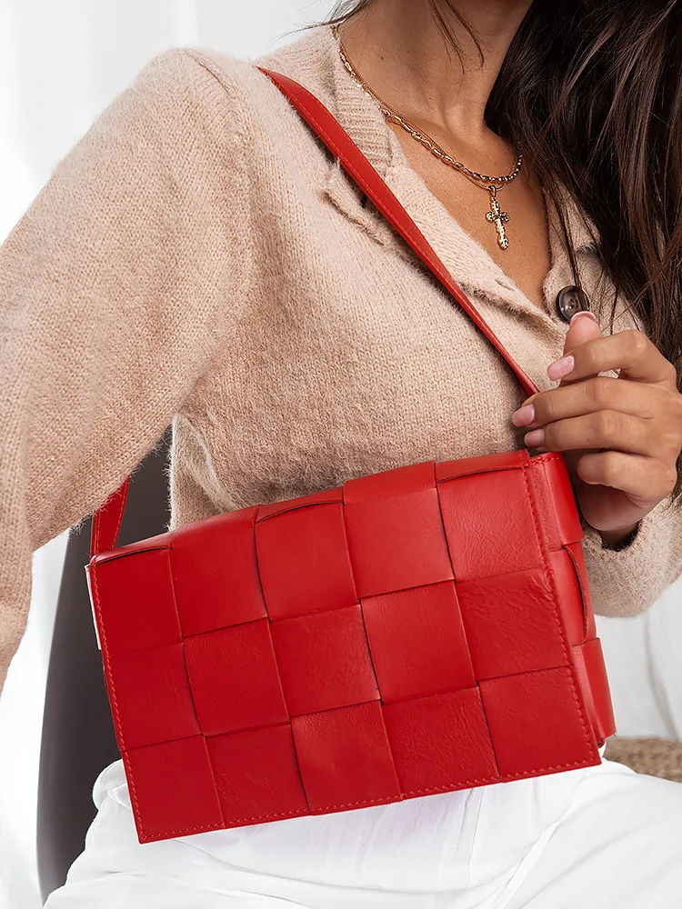 REAL LEATHER RED SHOULDER BAG