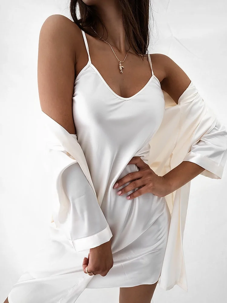 BITTER IVORY SATIN KIMONO &...