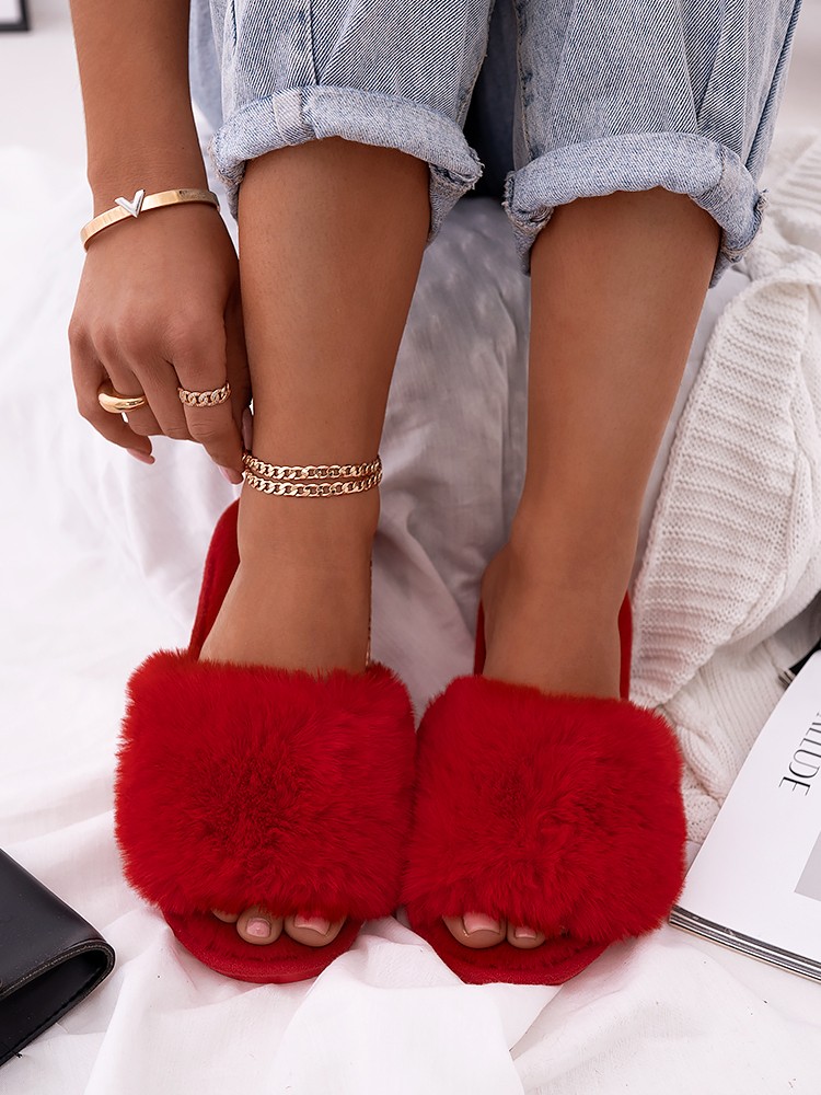 SOFTY RED FUR SLIPPERS