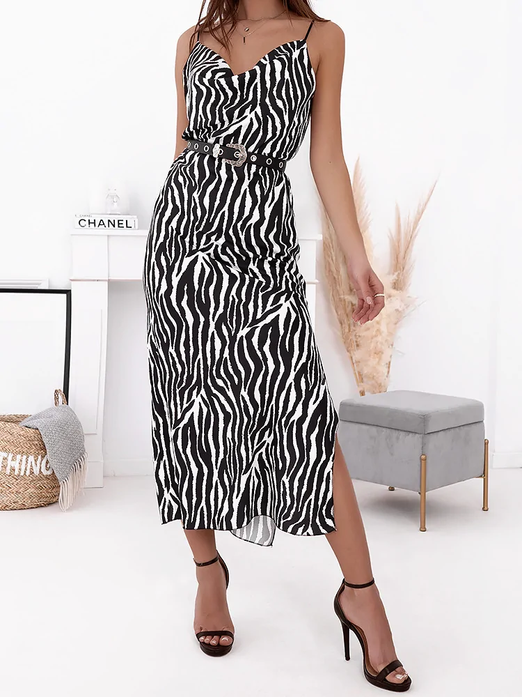 AMNESIA ZEBRA SATIN DRESS