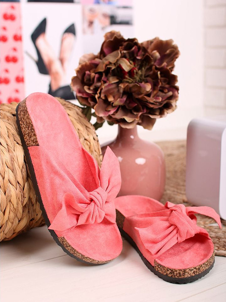 CORAL SUEDE BOW SLIPPERS