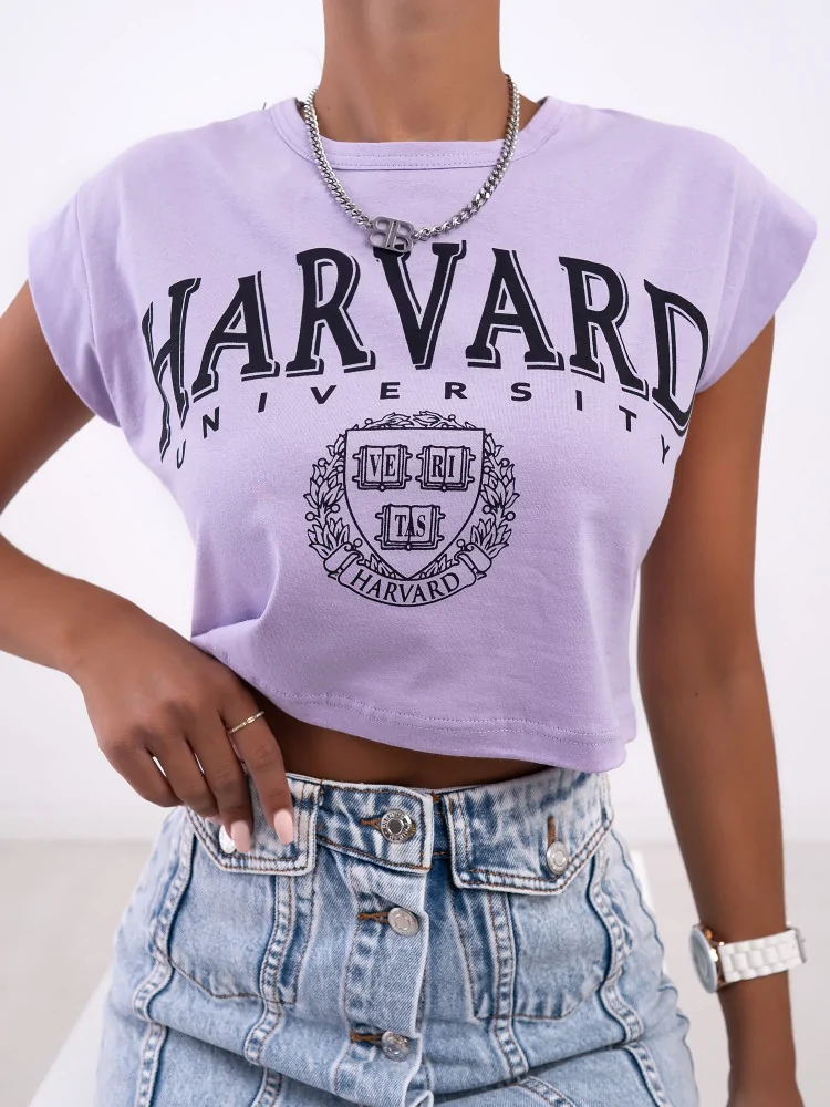 sense-shop - ΣΗΜΑΝΤΙΚΟ: Σε περίπτωση διαφοράς τιμής από το κατάστημα ισχύει παντα και μόνο η τιμή του καταστήματος HARVARD LILA CROP TSHIRT
