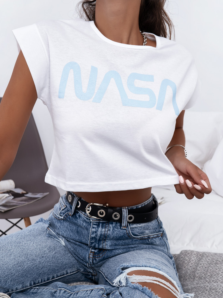 NASA WHITE CROP T-SHIRT