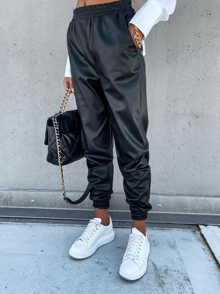 ZINIA ECO LEATHER BLACK PANTS