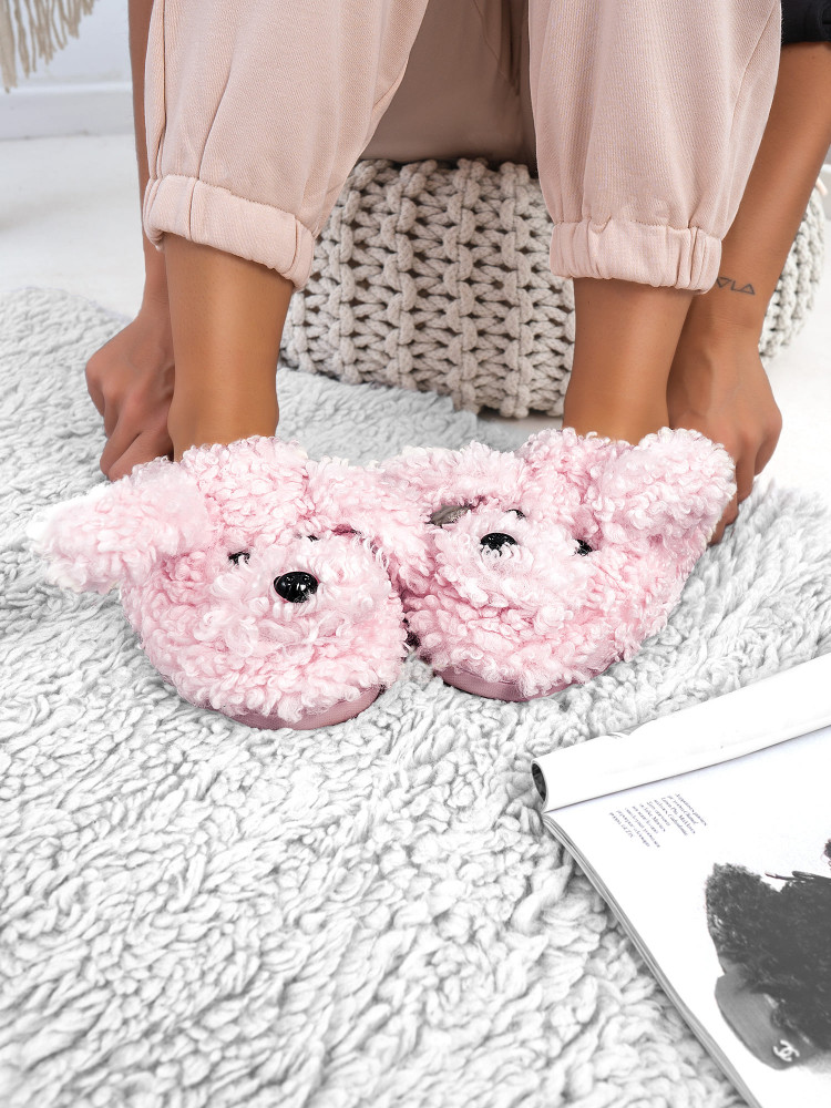PUPPY PINK TEDDY SLIPPERS
