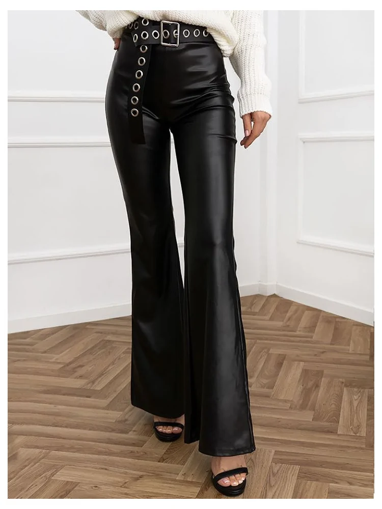 ECO LEATHER BLACK BELL PANTS