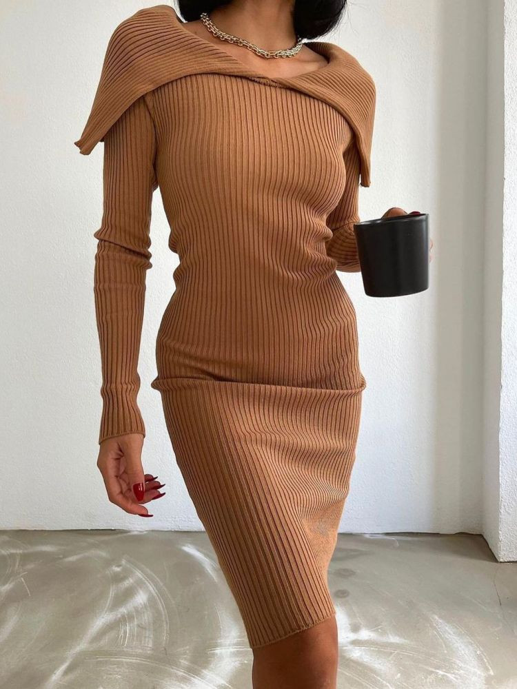 CAMEL KNITTED RIP DRESS -...