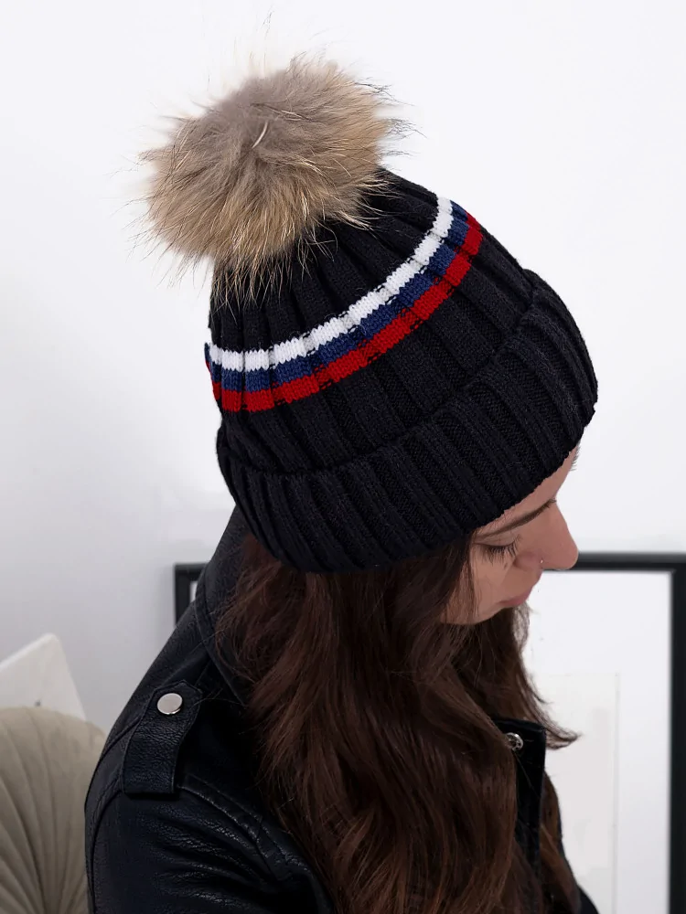 VERONICA BLUE POM POM BEANIE