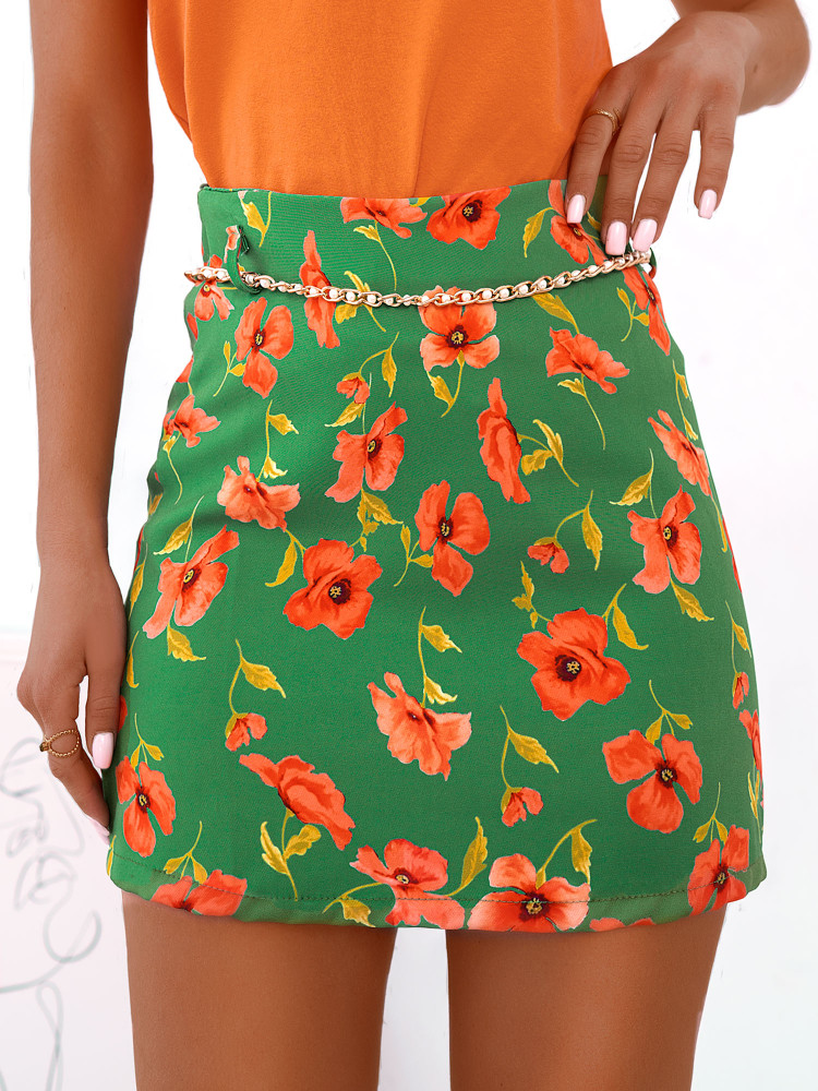 WOLY GREEN SKIRT WITH FLOWERS