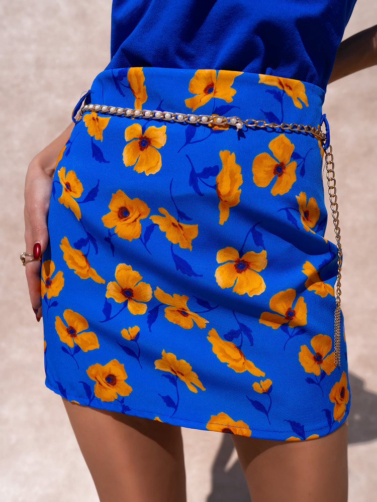 WOLY BLUE SKIRT WITH FLOWERS