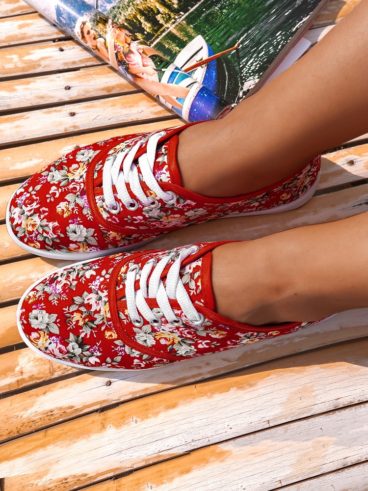 CANVAS FLORAL SNEAKERS -NARS RED