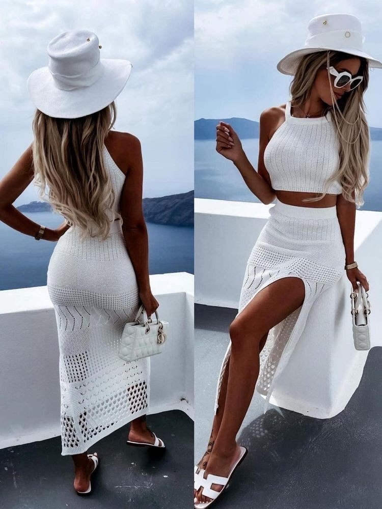 LEYNA WHITE KNITTED SET