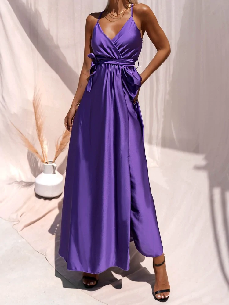 ANNA LUCIA PURPLE SATIN DRESS