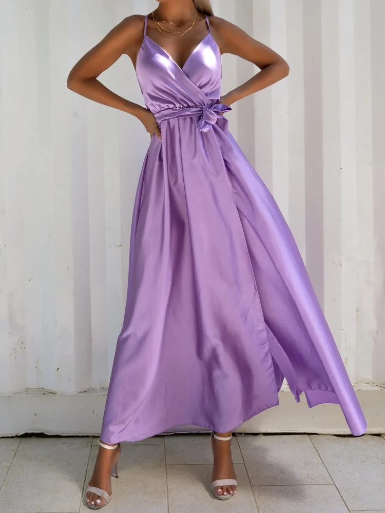 ANNA LUCIA LILAC SATIN DRESS