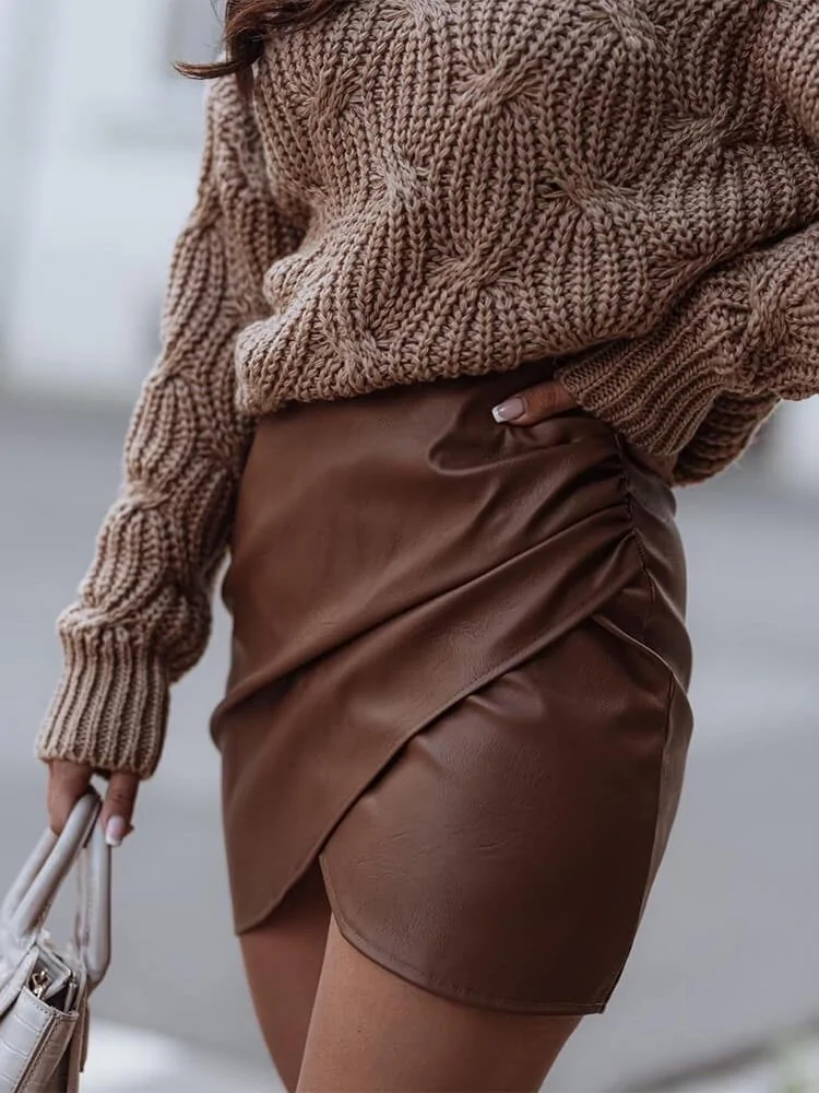 NOVA BROWN LEATHER SKIRT