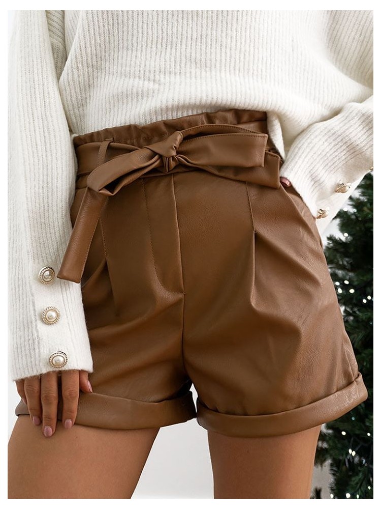 PASLEY CAMEL LEATHER SHORTS