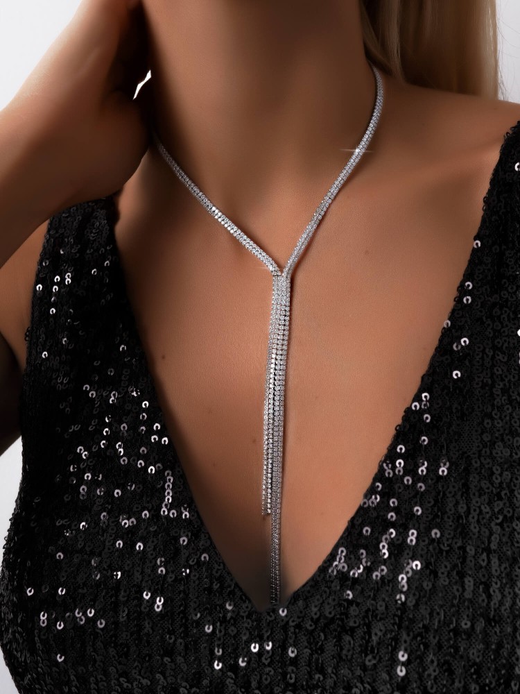 SILVER NECKLACE STRASS - NEVER
