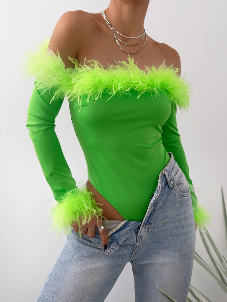 SABRINA LIME GREEN FEATHER...