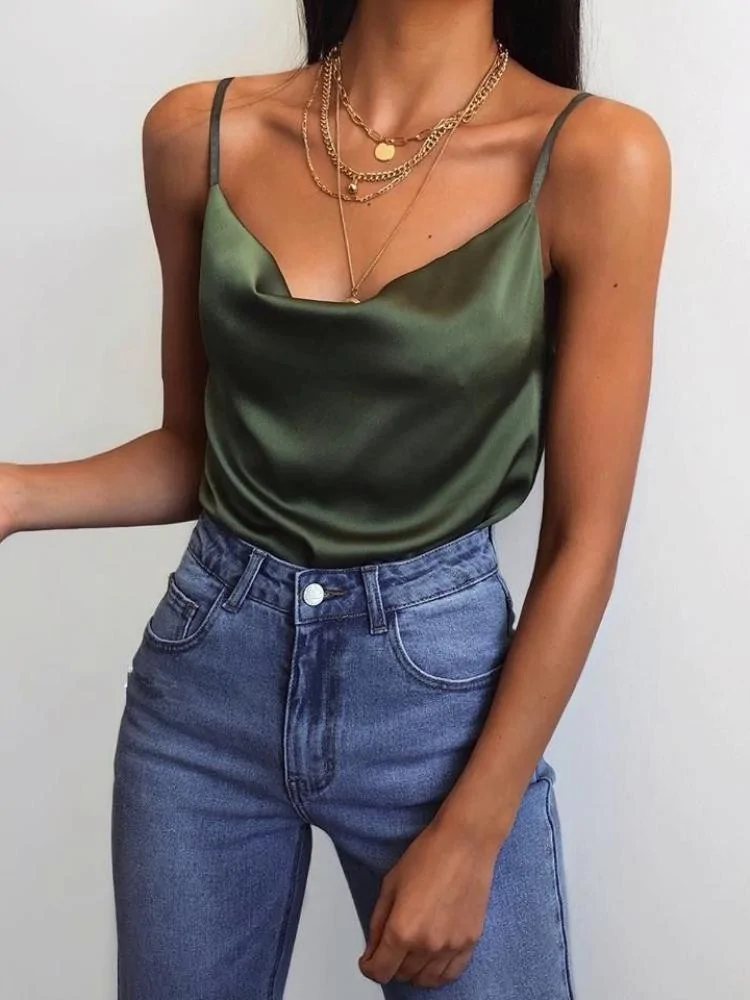 MONROE OLIVE SATIN TOP