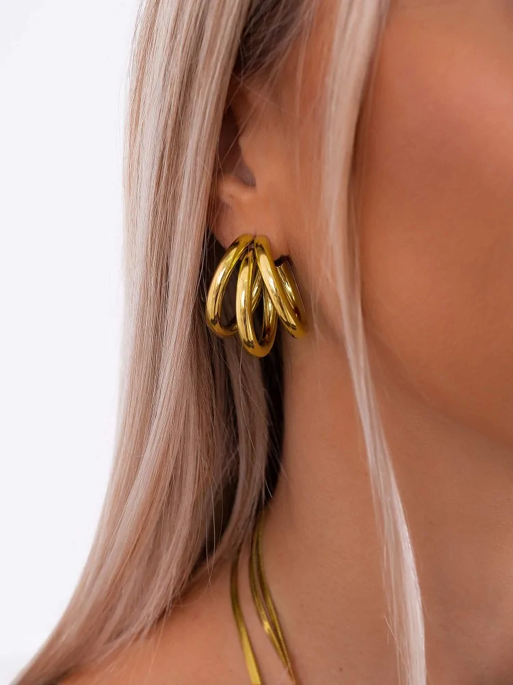 BIG TRIPLE GOLD HOOP EARRINGS
