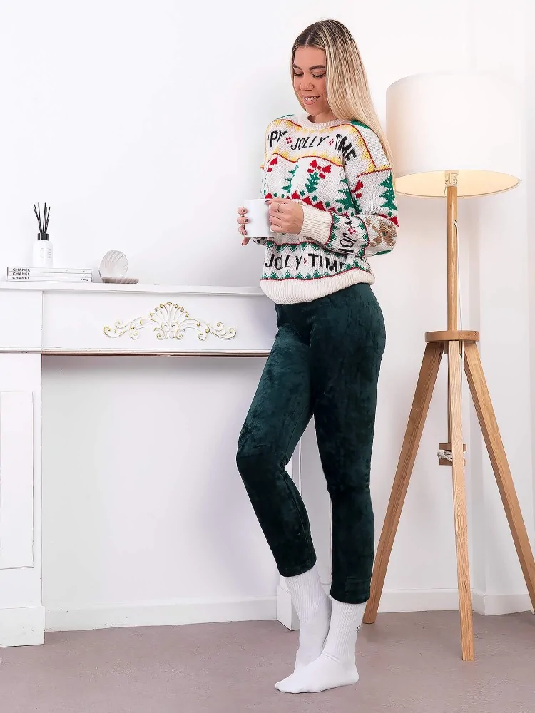 CLAIRE GREEN VELVET LEGGINGS