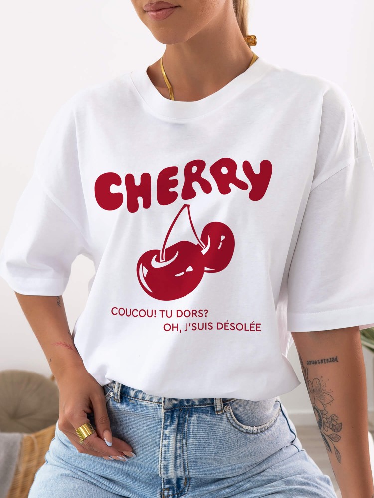 WHITE T-SHIRT WITH CHERRY -...