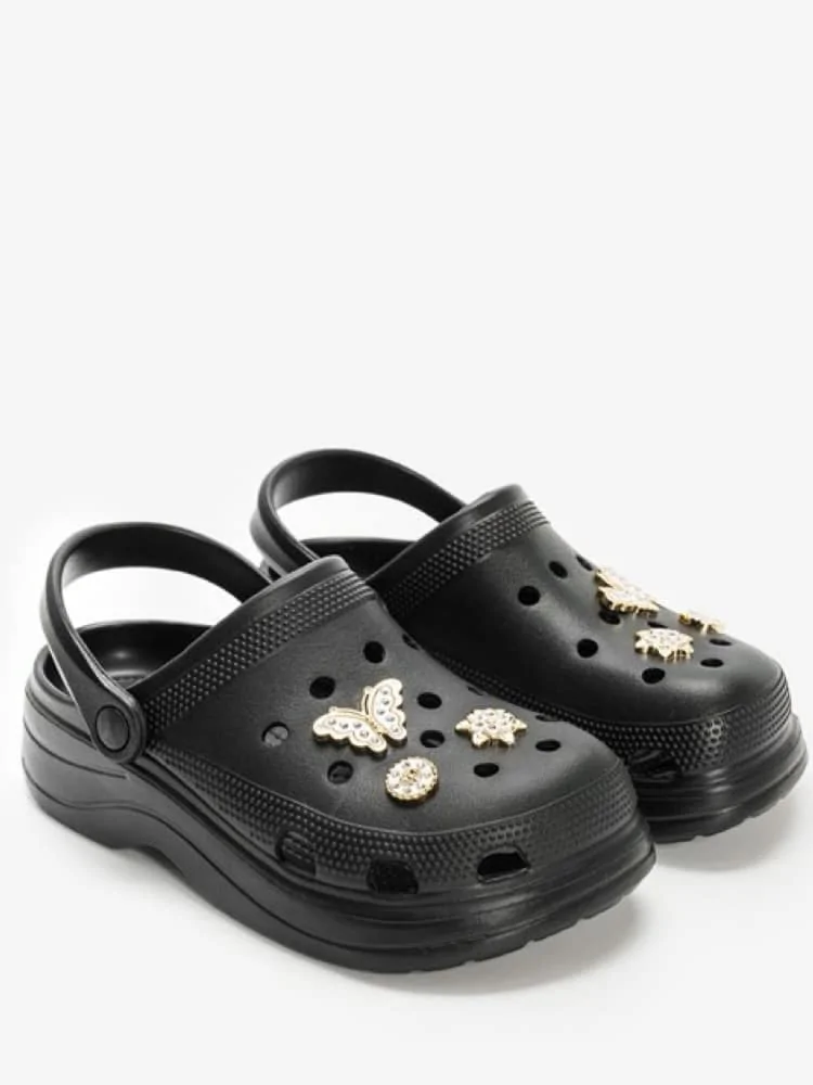 BLACK CLOGS - BUTTERFLY