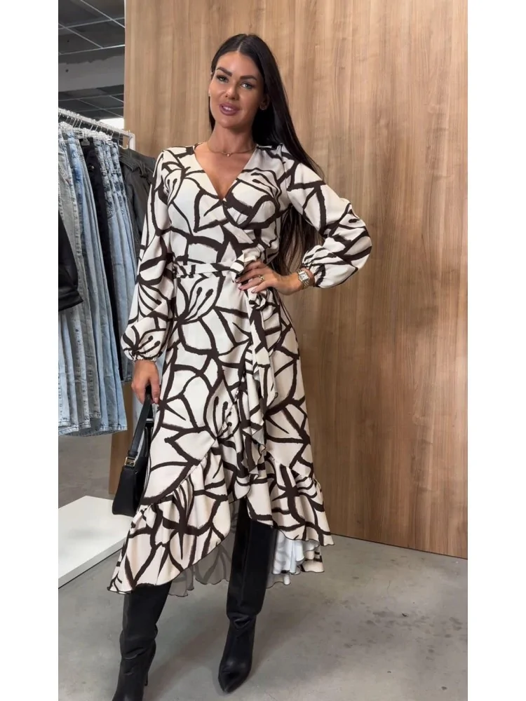 BEIGE WITH BROWN DRESS - SAXON