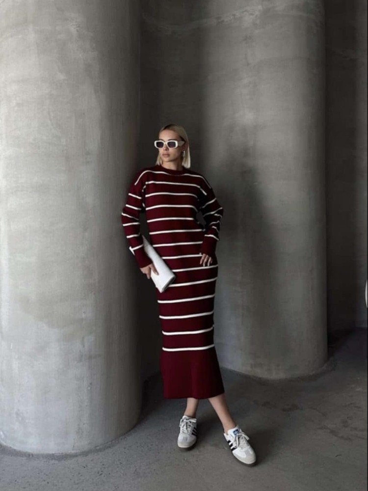 KNITTED LONG DRESS - STRIPE