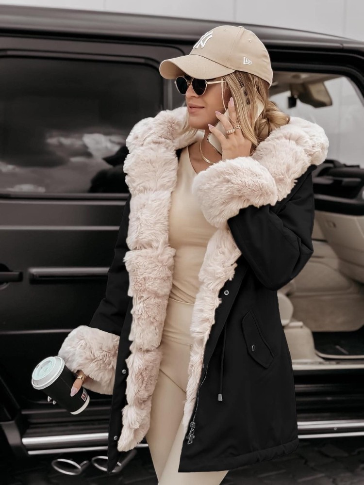 BLACK JACKET WITH BEIGE FUR...