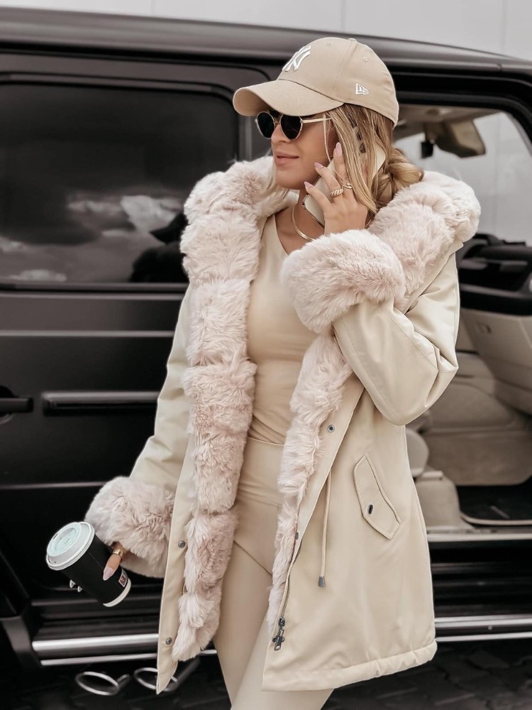 BEIGE JACKET WITH BEIGE FUR...