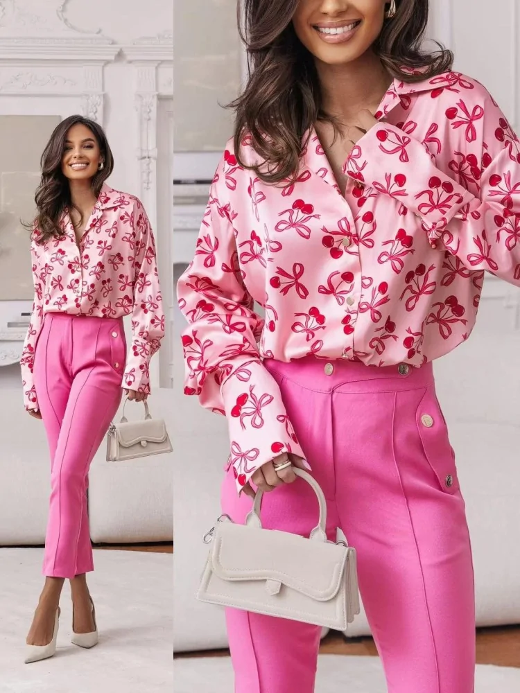 PINK SATIN SHIRT WITH...