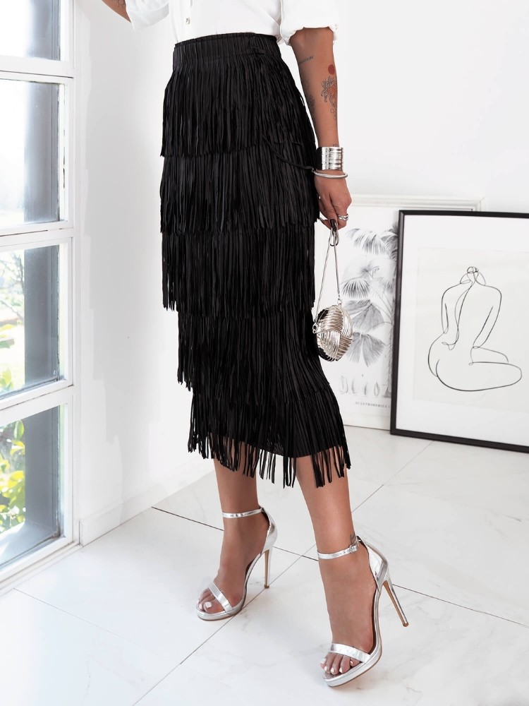 MAXI SKIRT WITH FRINGE -...