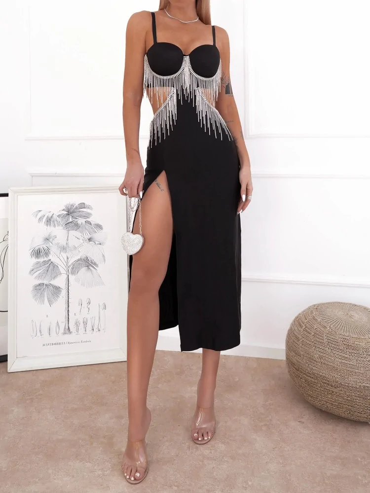 BLACK MIDI BANDAGE DRESS -...