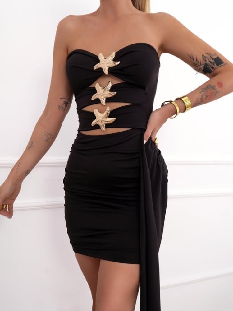BLACK MINI DRESS - TZELA