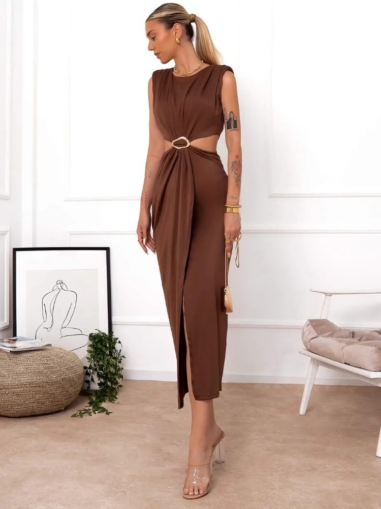 BROWN MIDI DRESS - XARVI