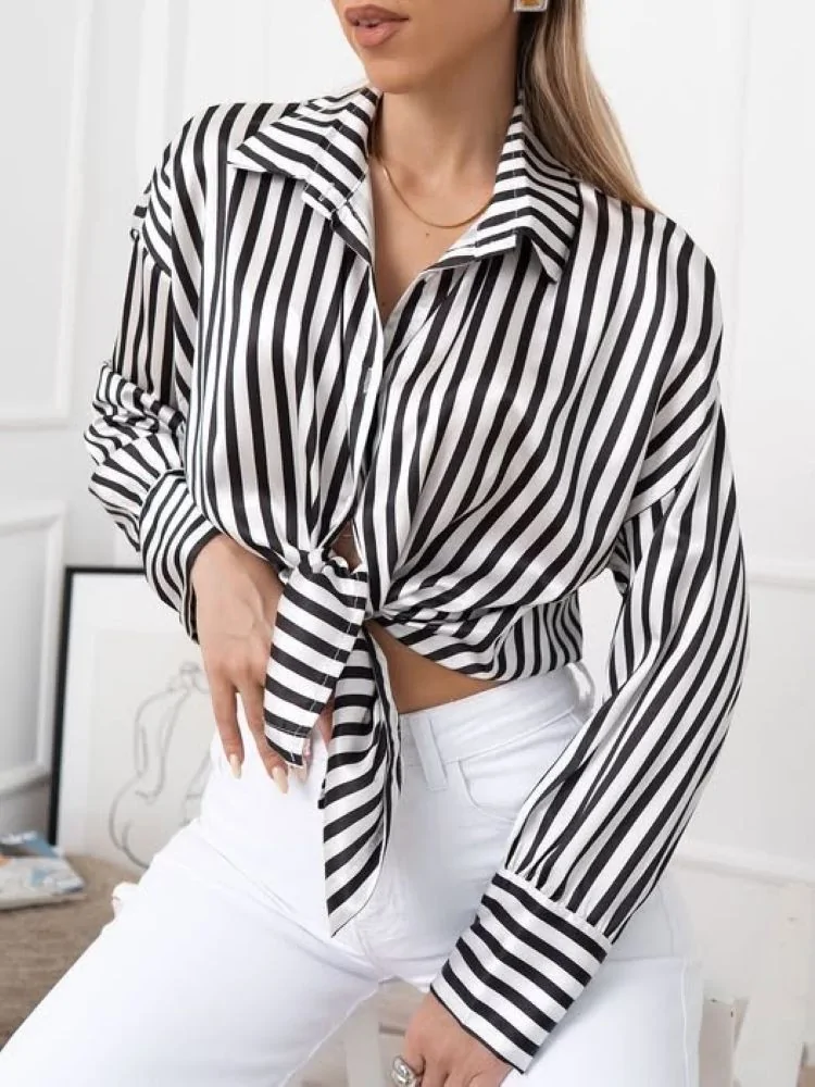 BLACK STRIPPED SATIN SHIRT...