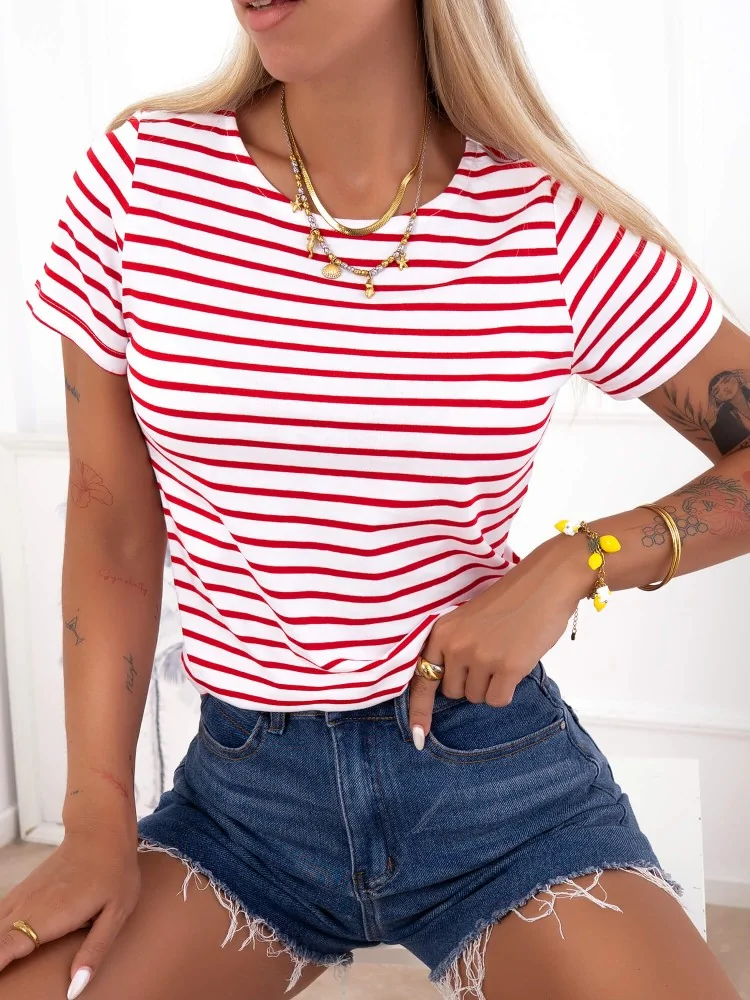 STRIPPED RED TSHIRT- MARINE