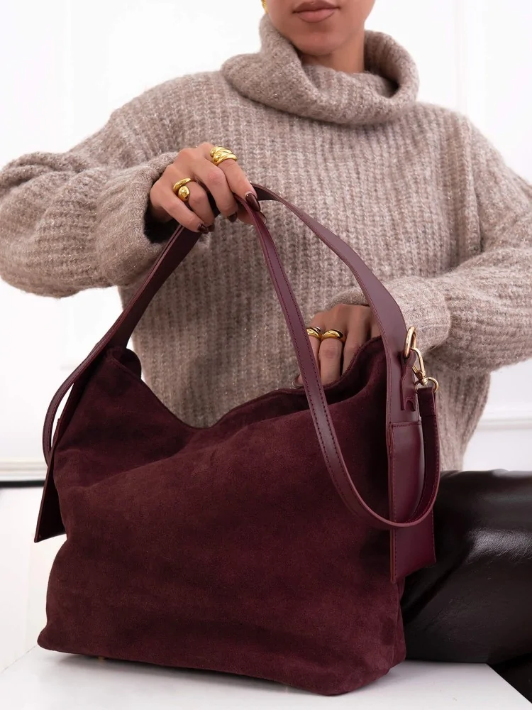 LEATHER SOUEDE BAG - BERGANO