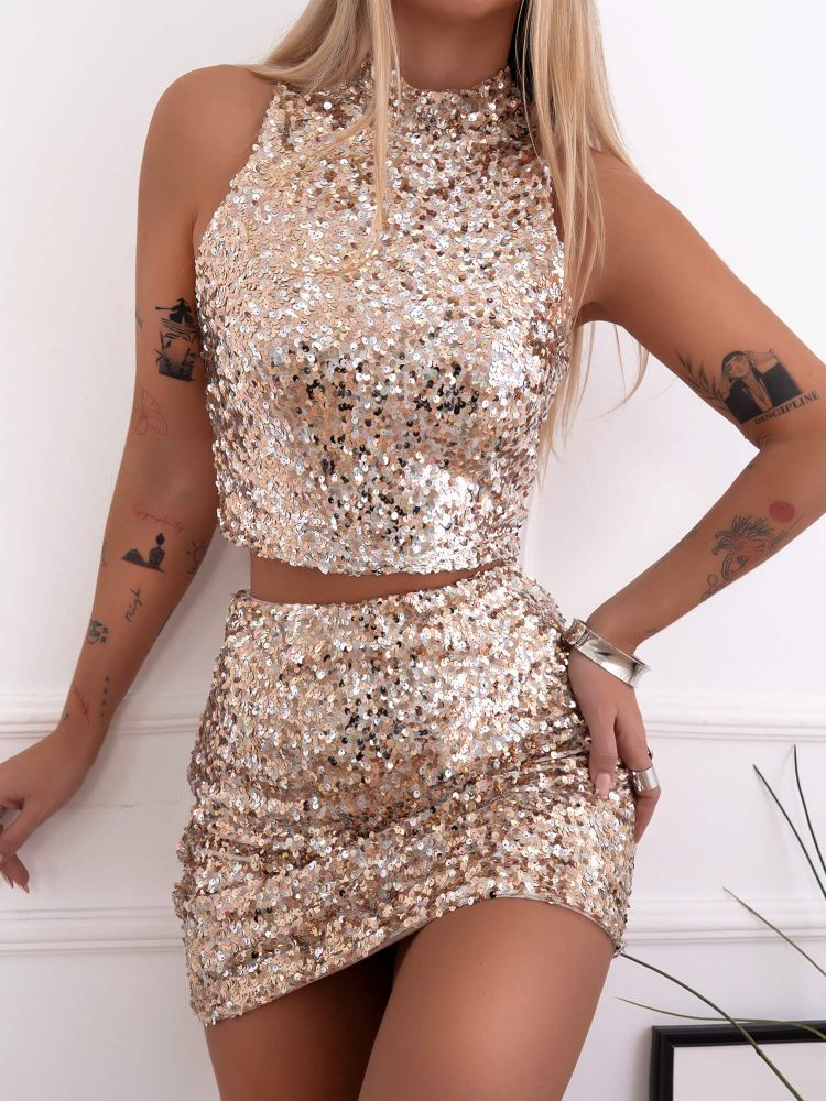 SEQUIN SET SKIRT WITH TOP -...