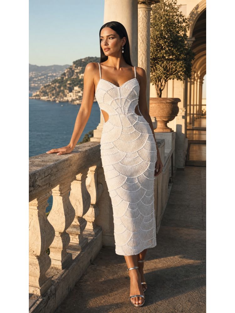 BEADED WHITE DRESS - OYSTER