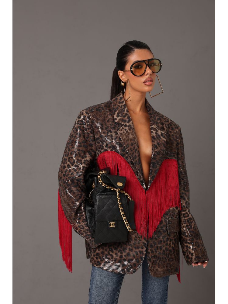 LEOPARD FRINGE BLAZER BY...