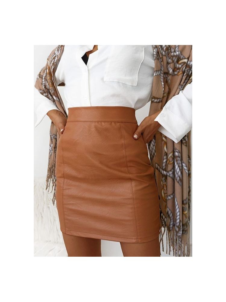 MY LOVE CAMEL LEATHER SKIRT